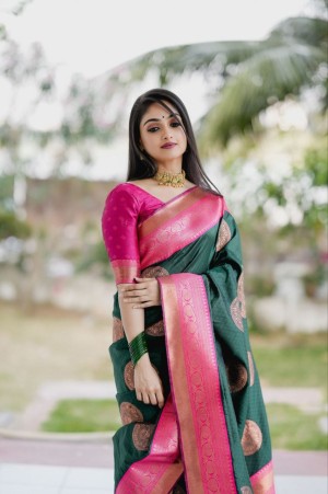 Green Fancy Banarasi Soft Silk With Zari Work For Women Saree
